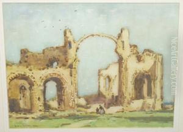 R.s.w., R.i., R.o.i., R.b.a. "lindisfarne Abbey, Holy Island" Signed And Dated "1914" - view 1