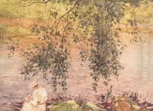 A Lady Reading By A River On A Summer's Day