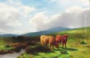 Highland Cattle By A Burn by Peter Graham
