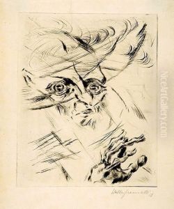 Die Grose Angst (selbstportrat, Kopf Im Halbprofil Nach Rechts) by Walter Gramatte