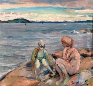 Kvinne Og Barn Pa Svaberg 1928 1928 Kvinne Og Barn Pa Svaberg 1928 1928