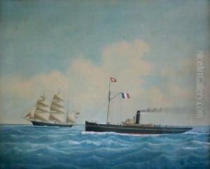 Remorqueur "abeille 8" Receptionnant Un Trois-mats Goelette A L'approche Du Havre by Eugene Grandin