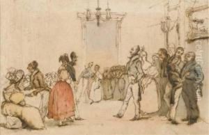 Un Groupe De Figures Elegantes Dans Un Grand Salon by Jean-Jacques Grandville