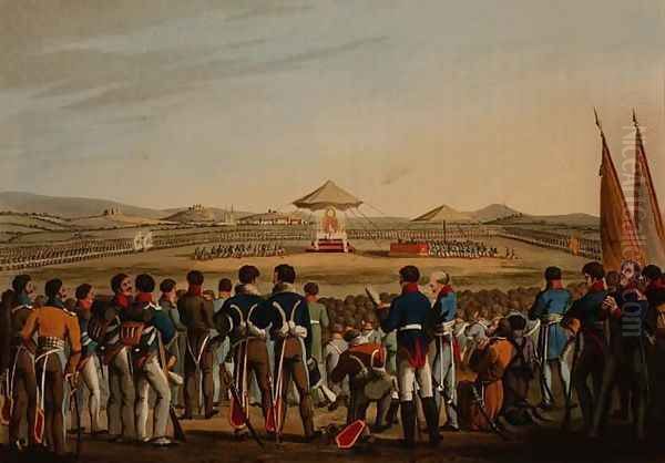 The Grand Te Deum on the Field of Battle near Toplitz, Attended by the Allied Sovereigns and Troops, 1813, from 'Historic, Military and Naval Anecdotes', 1816 - view 1