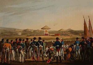 The Grand Te Deum on the Field of Battle near Toplitz, Attended by the Allied Sovereigns and Troops, 1813, from 'Historic, Military and Naval Anecdotes', 1816 by John Heaviside Clark
