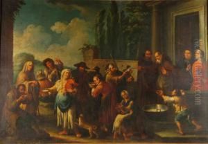 "la Minestra Dei Poveri" Olio Su Tela In Cornice Coeva