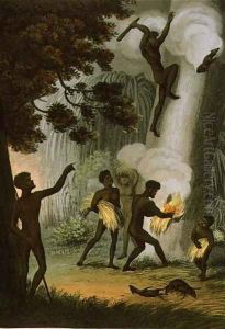Smoking out the Opossum, plate from 'Field sports of the native inhabitants of New South Wales', 1813 by John Heaviside Clark