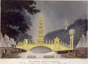 The Chinese Bridge Illuminated on the Night of the Celebration of the Peace, 1814 by John Heaviside Clark
