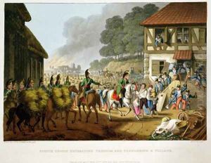 French Troops Retreating Through and Plundering a Village, from 'Historic, Military and Naval Anecdotes', 1816 by John Heaviside Clark