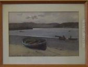 Boat On A Shore, Harbour And Hills In The Distance