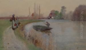 A Young Girl And Her Mother By The Thames.