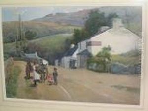 Figures With Donkey And Cart On A Welsh Country Road