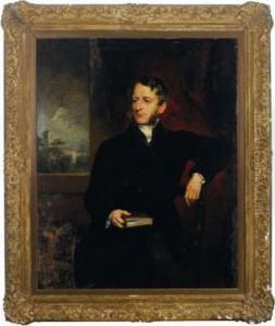 Portrait Of The Reverend Walter Hudson, Seated Three-quarter Length, A Church Beyond by Sir Francis Grant