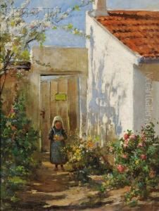 Portrait Of A Young Breton Girl In A Summer Garden by Abbott Fuller Graves