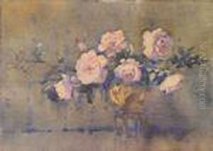 Still Life Of Pink Rosesin An Urn by James Gray