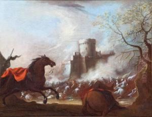 Battaglia Tra Cavalieri Presso Una Citta