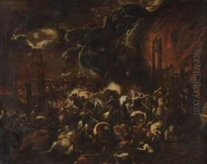 Scontro Notturno Di Cavalleria Presso Una Citta In Fiamme by Ciccio Graziani