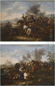 Two Battle Scenes Between Christians And Turks