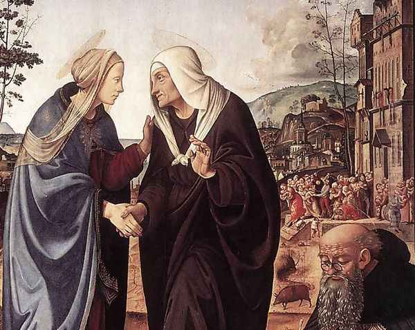 The Visitation with Sts Nicholas and Anthony (detail) 1489-90 - view 1