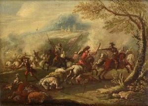 A Cavalry Skirmish; And A Cavalry Skirmish Before A Bridge by Ciccio Graziani