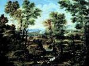 Paesaggio Fluviale Con Pastori E Grandi Alberi by Ciccio Graziani