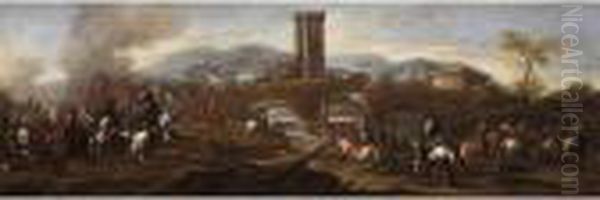 A Cavalry Battle By A Fortified Bridge - view 1