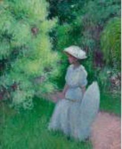 Girl With Umbrella In The Garden, Giverny by Edmund William Greacen