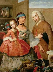 A Spaniard and his Mexican Indian Wife and their Child, from a series on mixed race marriages in Mexico by Miguel Cabrera