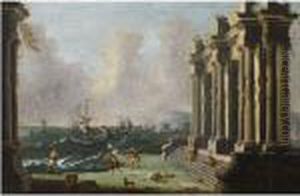 An Architectural Capriccio With Figures Amidst Classical Ruins by Gennaro Greco
