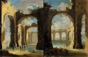 Thermes Antiques En Ruines Avec Personnages by Gennaro Greco