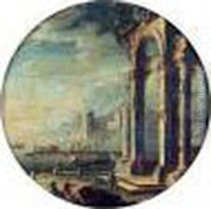 Ruines Antiques Devant Un Port Mediterraneen Anime De Promeneurs by Gennaro Greco