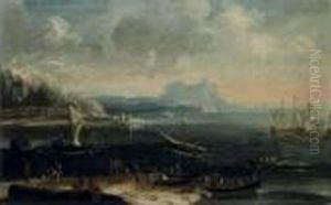 Paesaggio Costiero Con Una 
Reminiscenza Del Monte Pellegrino Connavi In Mare E Vascelli All'ancora