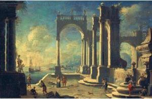 Capriccio Architettonico Con Figure by Gennaro Greco