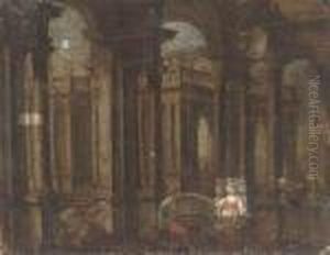 A Capriccio Of A Palace Courtyard With Figures Playing Music Anddancing by Gennaro Greco