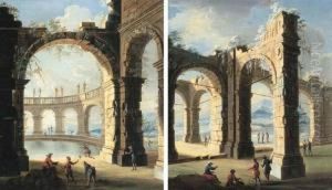 Figures Amongst Classical Ruins by Gennaro Greco