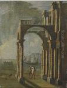 Portico Con Astanti Presso Una
Marina; E Astanti Presso L'ingressodi Una Chiesa E Marina In Lontananza by Gennaro Greco