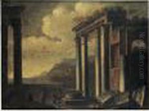Promeneurs Pres De Ruines Antiques by Gennaro Greco