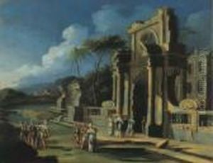 Scena Biblica Davanti A Un Tempio