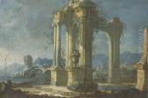Un Temple En Ruines Pres D'un Rivage by Gennaro Greco