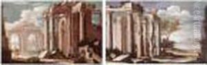 Archtectural Capricci With Figures Among Ruins by Gennaro Greco