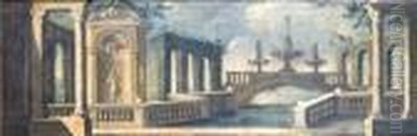 Capriccio: Un Giardino
Fantastico Intorno Ad Un Corso D'acqua Contre Fontane Ed Una Statua In
Una Nicchia - view 1