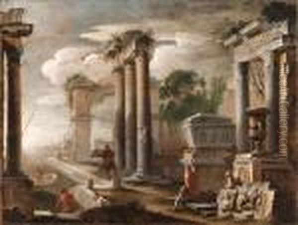 A Mediterranean Port With Banditti Resting By Classical Ruins - view 1