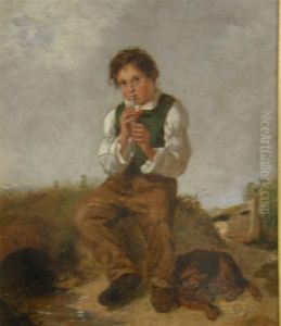 Young Boy Playing A Penny Whistle With Attendant Dog by Alfred H. Green