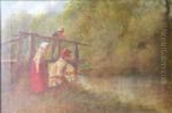 Young Anglers On A River Bank - view 1