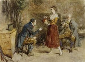 Interieurszene Mit Wein Einschenkendem Madchen by Charles Green