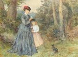 Mother And Daughter With Dog In A Woodland by Charles Green