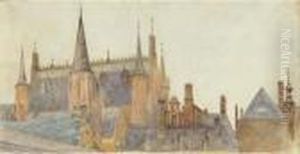 Bruges; And View Of Stokesay Castle, Shropshire by Charles Green