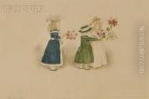 Portrait Of Three Girls With Bouquets by Kate Greenaway