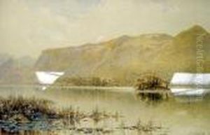 Lakeland View With Reeds To The Fore And Craggy Hills Beyond