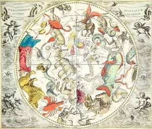 Map of the Southern Hemisphere, from 'The Celestial Atlas, or The Harmony of the Universe' 1660 by Andreas Cellarius